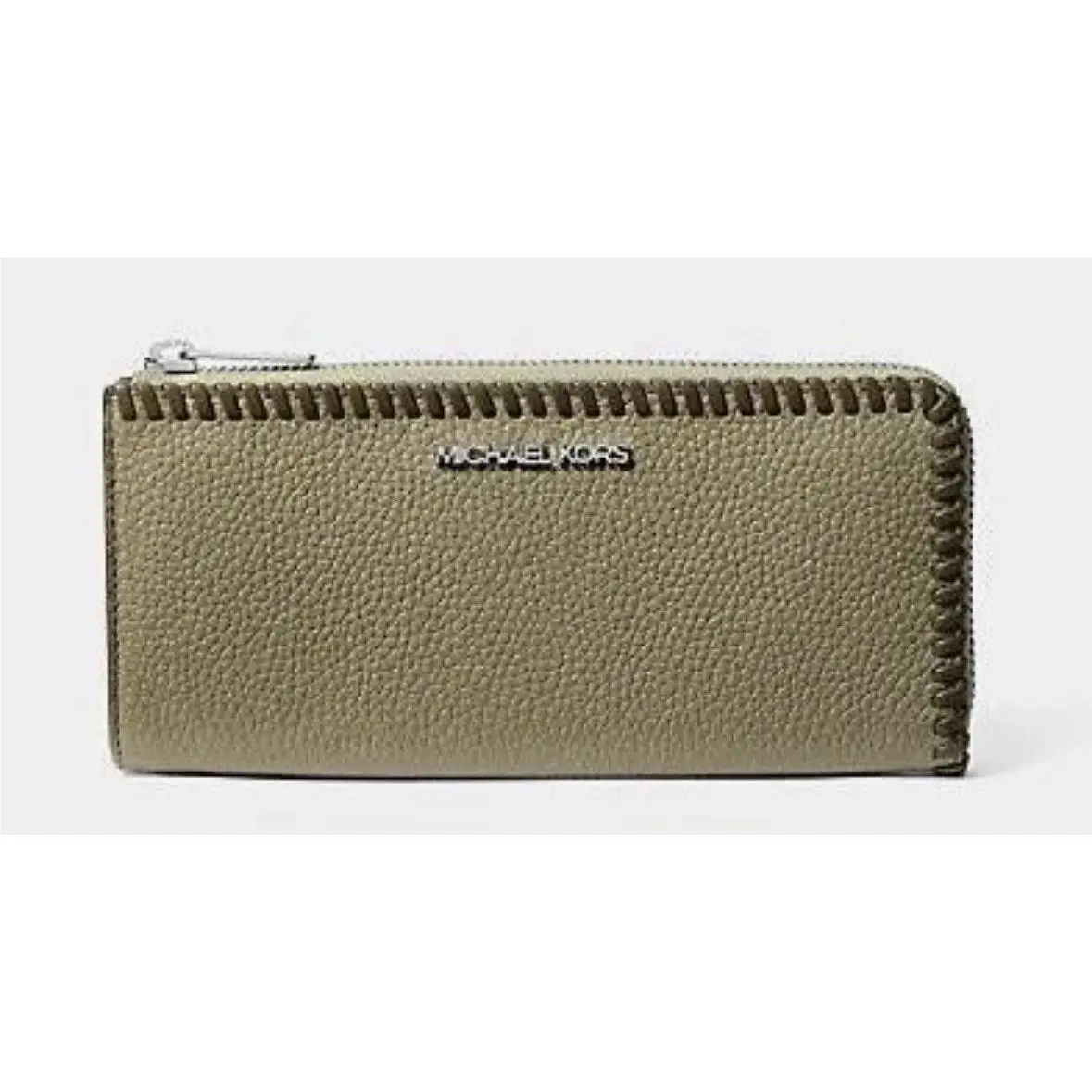 Michael Kors Jet Set Large Pebbled Leather Quarter-zip Wallet Thyme w/ Tag