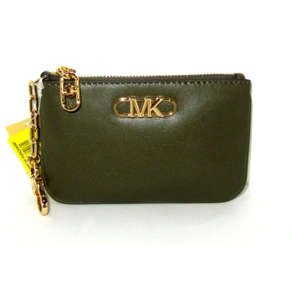 Michael Kors Parker Key Card Holder Wallet Olive Green Leather