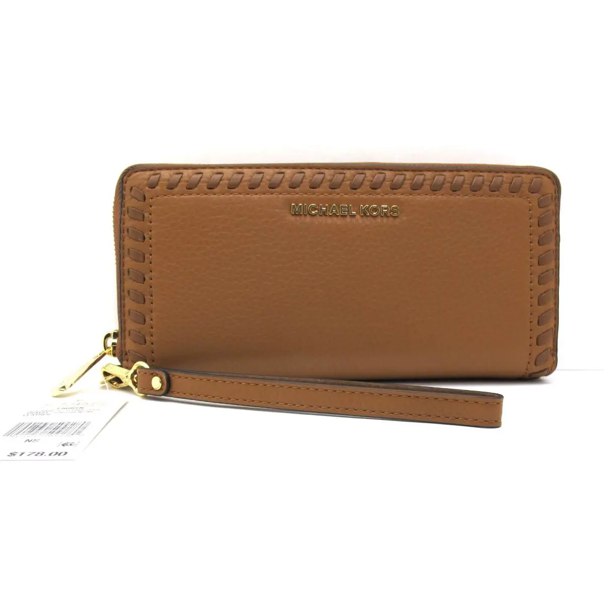 Michael Kors Lauryn Travel Lg Leather Whip Stitch Continental Acorn/luggage
