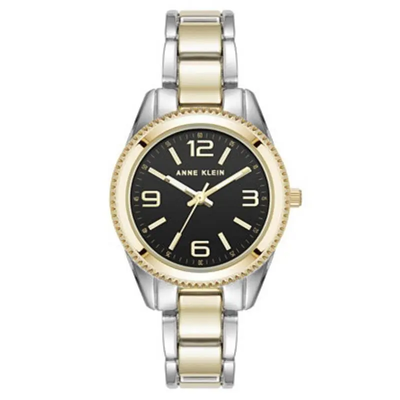 Anne Klein AK-5211BKTT Womens Bold Coin Bezel Black Two-tone Quartz Watch