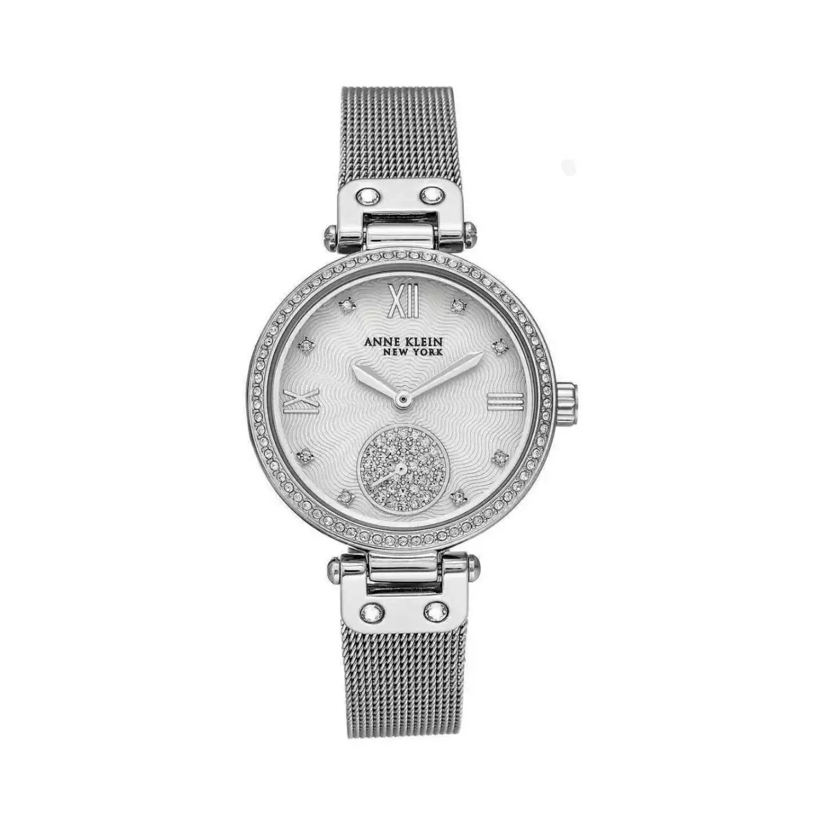 Anne Klein York 12/2309SVSV Swarovski Crystal Mesh Band Women`s Watch