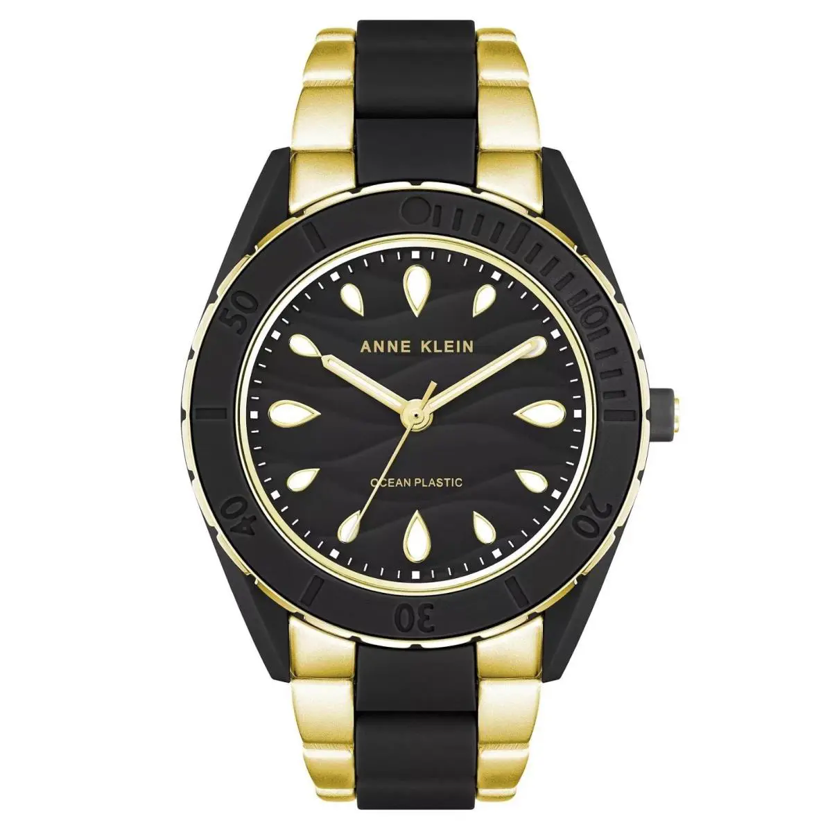 Anne Klein AK-3910BKGB Womens Solar Quartz Black Gold-tone Bracelet Watch