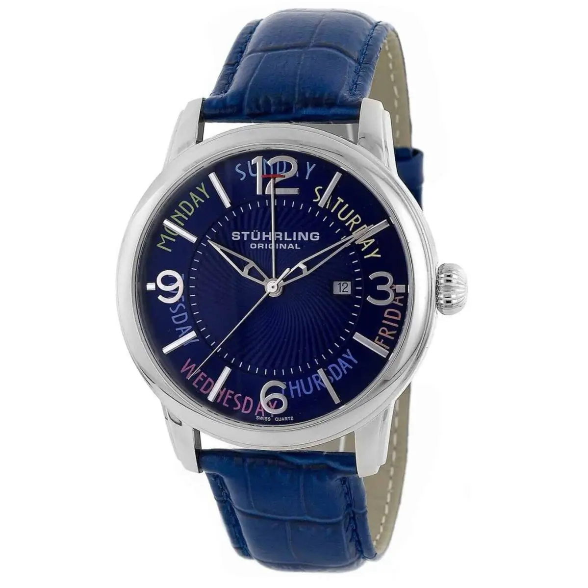 Stuhrling Stührling Fonzee St Hrling Fonzee 44mm Men`s Swiss Quartz Blue Strap Rare