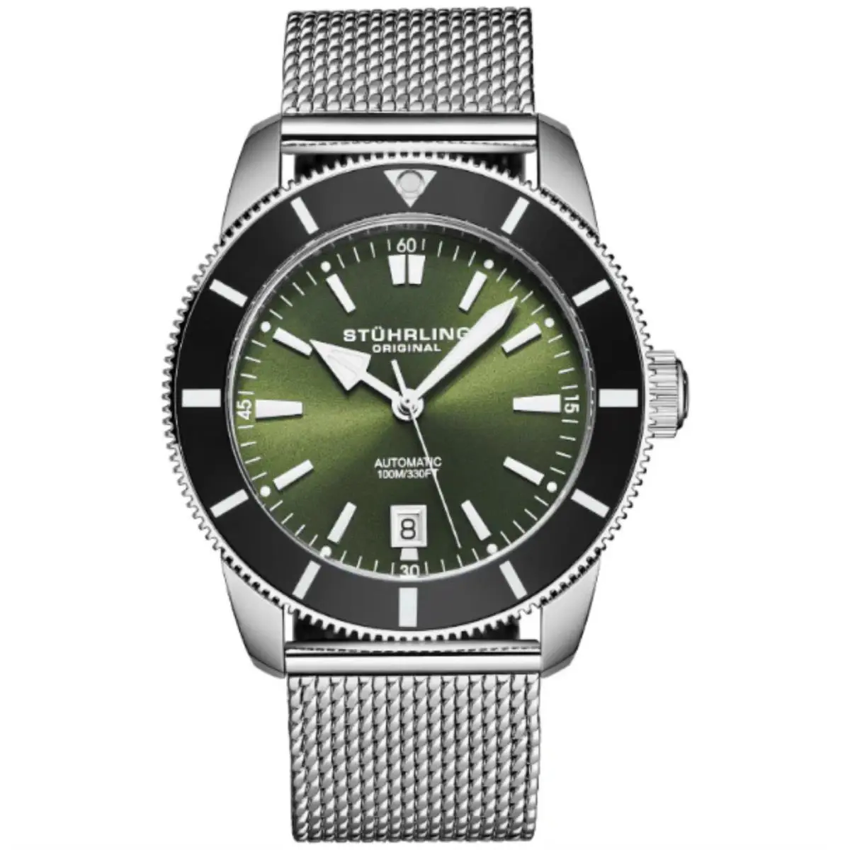 Stuhrling 4079 3 Marinier Automatic Date Mesh Band Green Dial Mens Watch