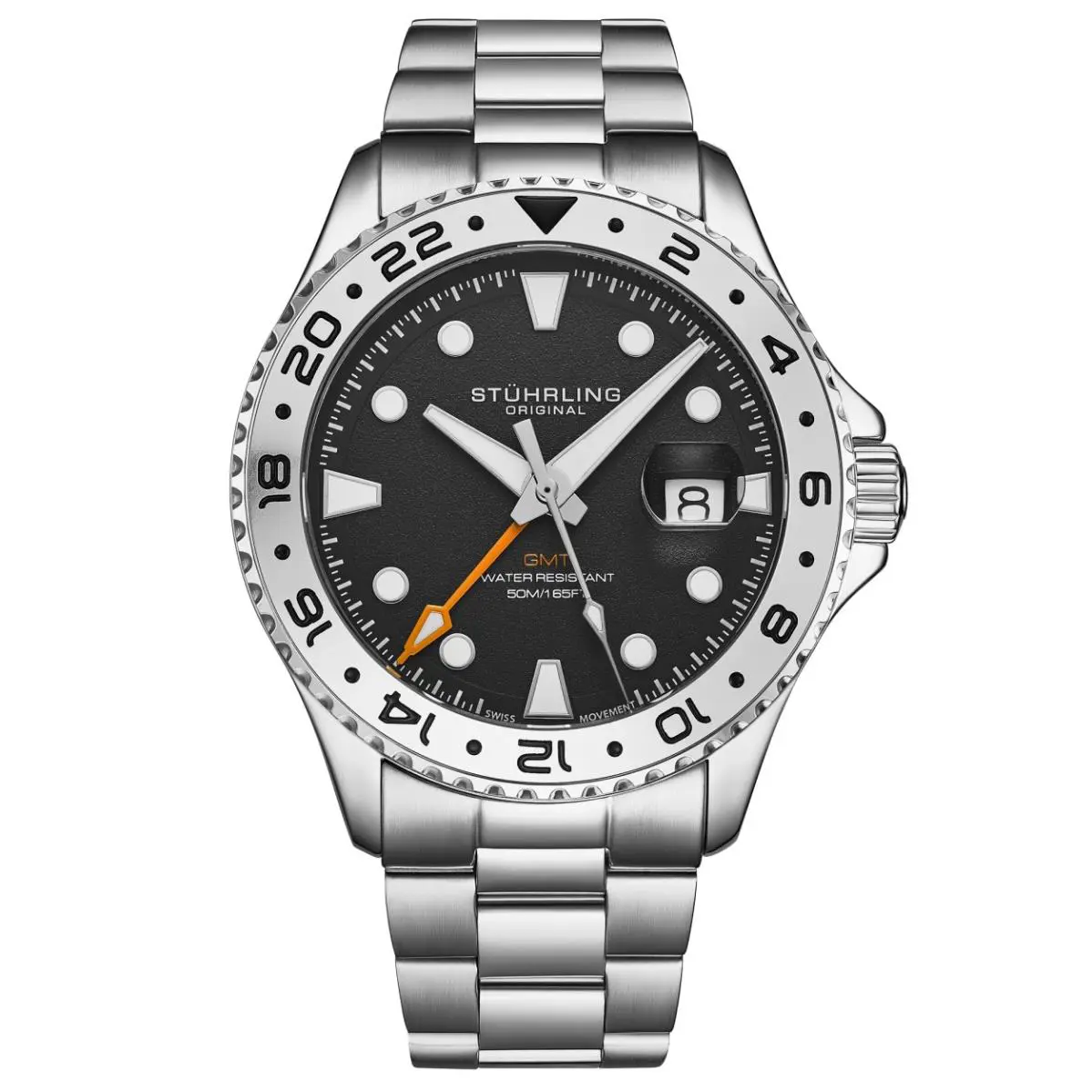 Stuhrling 4077 1 Equinox Gmt Quartz Classic Date Stainless Steel Mens Watch by Stührling