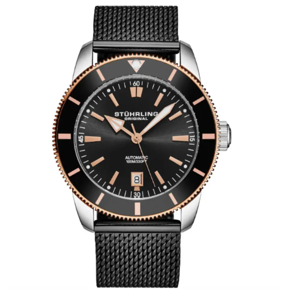 Stuhrling 4079 4 Marinier Automatic Date Black Mesh Band Mens Watch