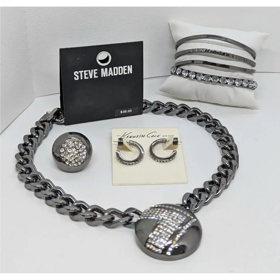 Chunky Gunmetal Rhinestone Necklace Ring Earrings Bracelets Madden Kenneth Cole