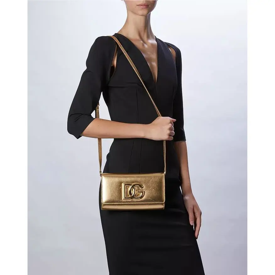 Dolce Gabbana X7202 Gold Strobo 3.5 Calfskin Leather Clutch Size 8.3x1.4x 5.1