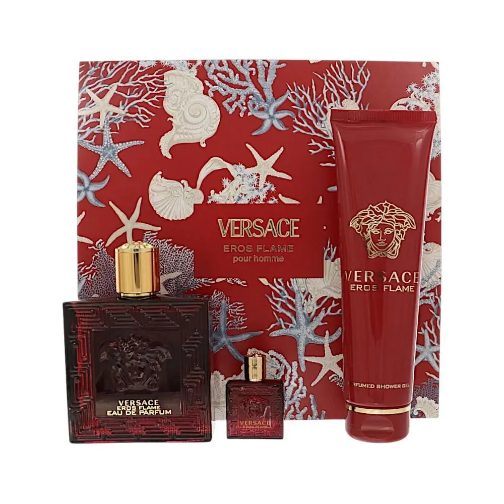 Versace Eros Flame by Versace Gift Set For Men 3 Piece Set For Men: 3.4 Oz Eau