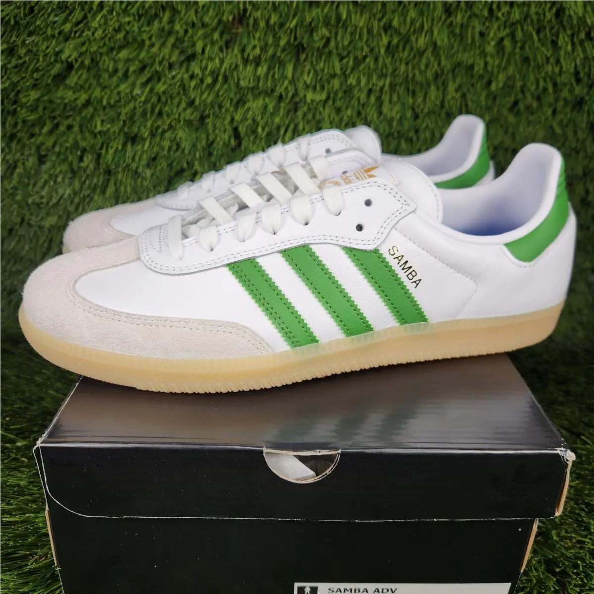 Adidas Samba Adv Men`s Skateboarding Shoe White Green Gum Bottom Sneaker JP8522