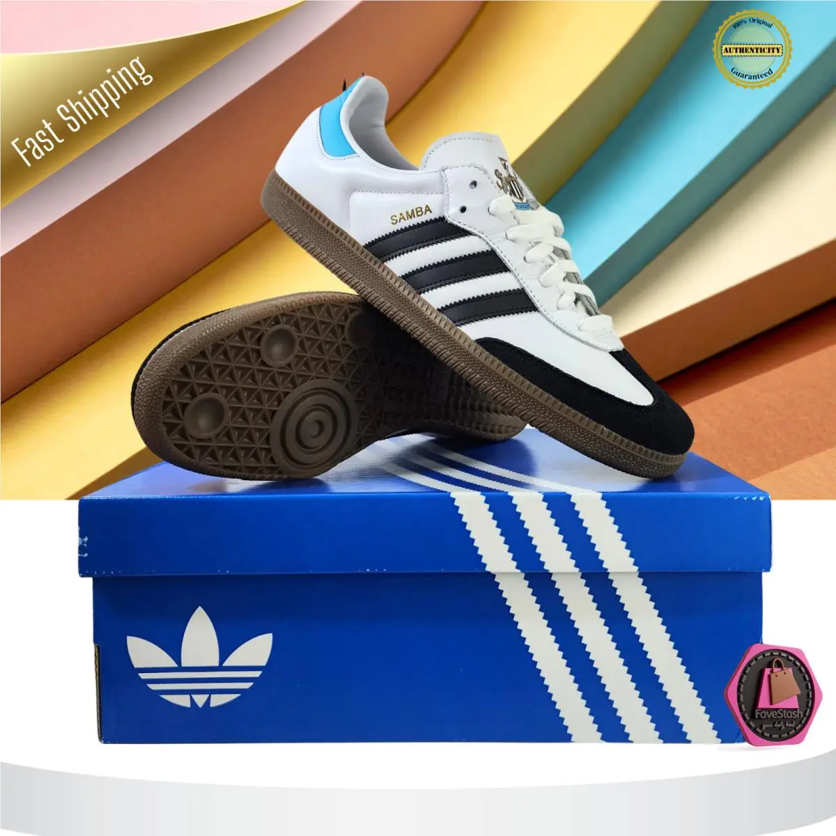 Adidas Samba OG x Newcastle United FC Home Kit Ltd White Blue JQ4044 Size 8-12