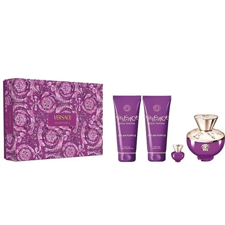 Versace Dylan Purple 4pc Gift Set With3.4+0.17oz Edp +3.4oz B/l S/g