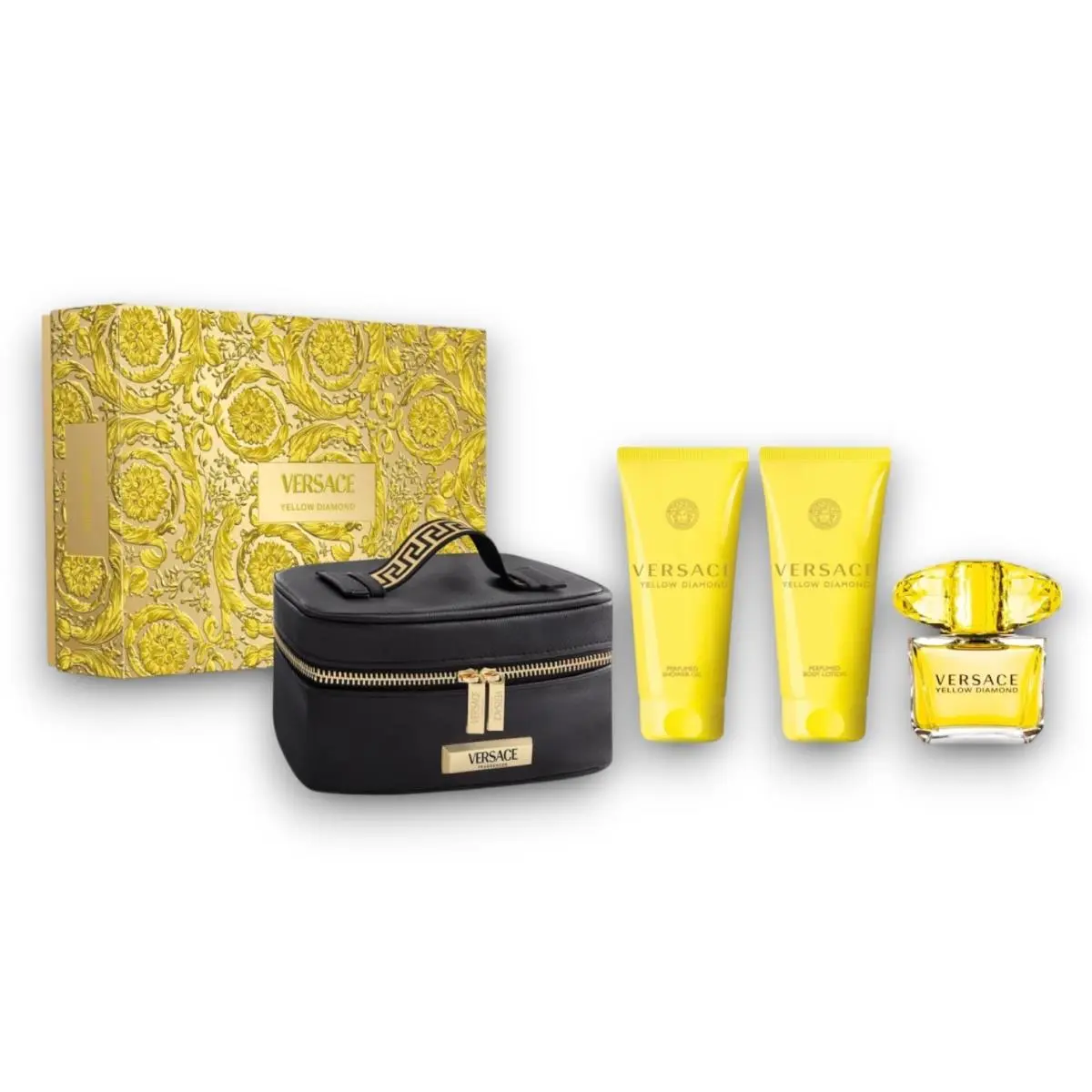 Versace Yellow Diamond Set 4 Pcs Edt 3 oz 3.4 Shower Gel Body Lotion Pouch