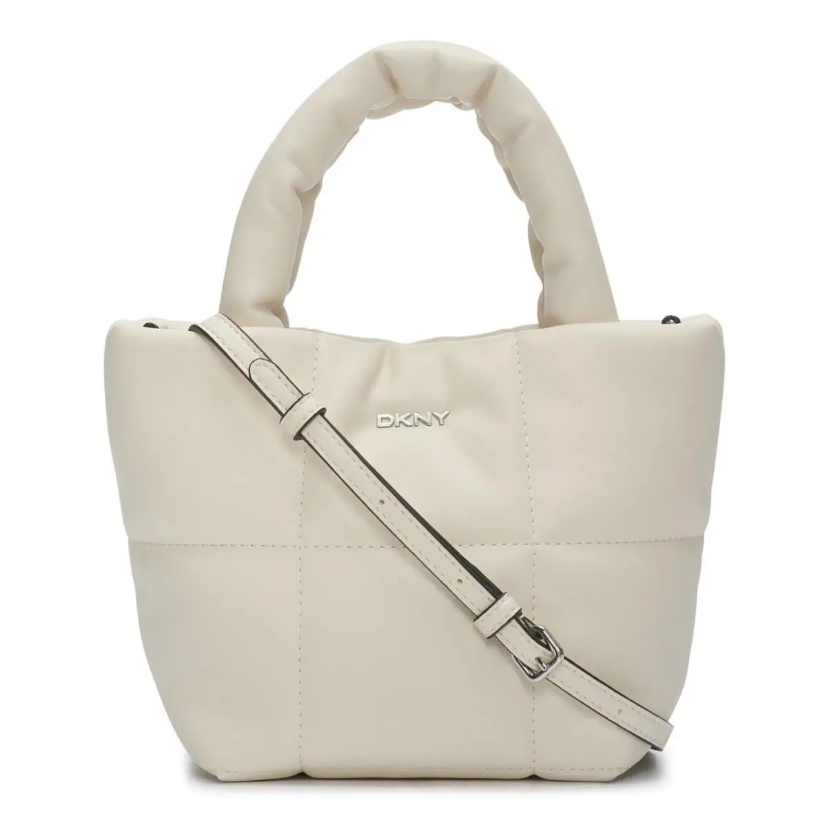 Dkny Mini Bucket Tote Crossbody Ivory Quilted Leather Phone-pocket Handbag by DKNY