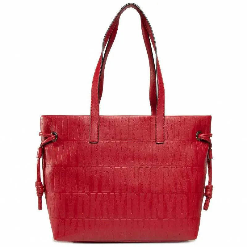 Dkny Large Bucket Tote Shoulder-bag Red Signature Logo Embossed Expandable Zip