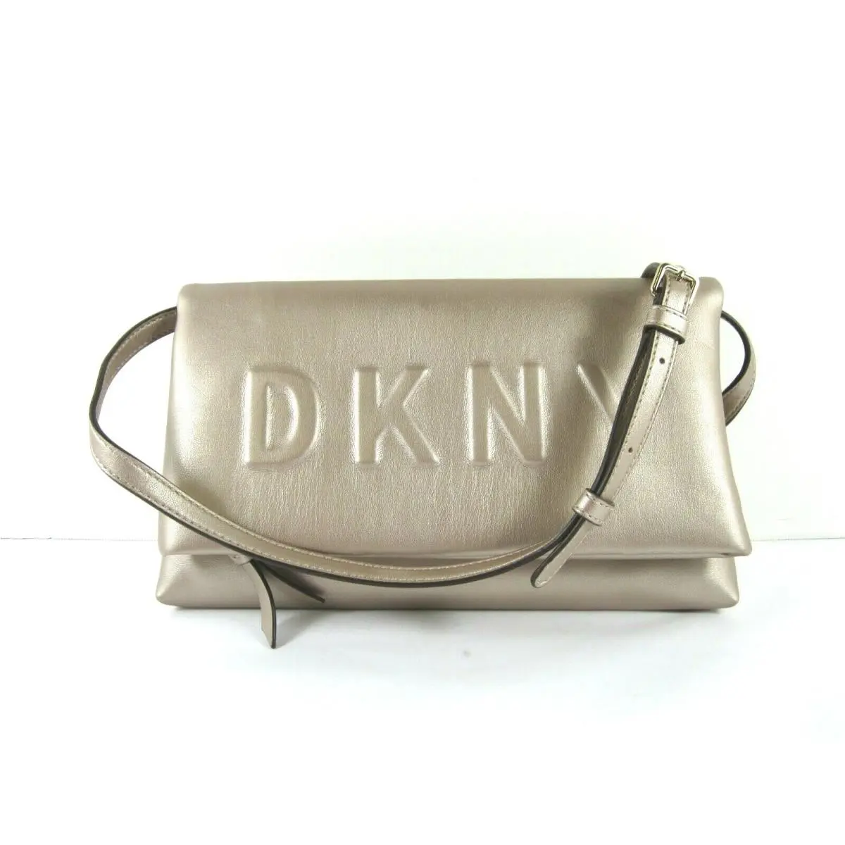 Dkny Crossbody Clutch Tilly Signature Logo Embossed Fold-over Pink-gold Bag