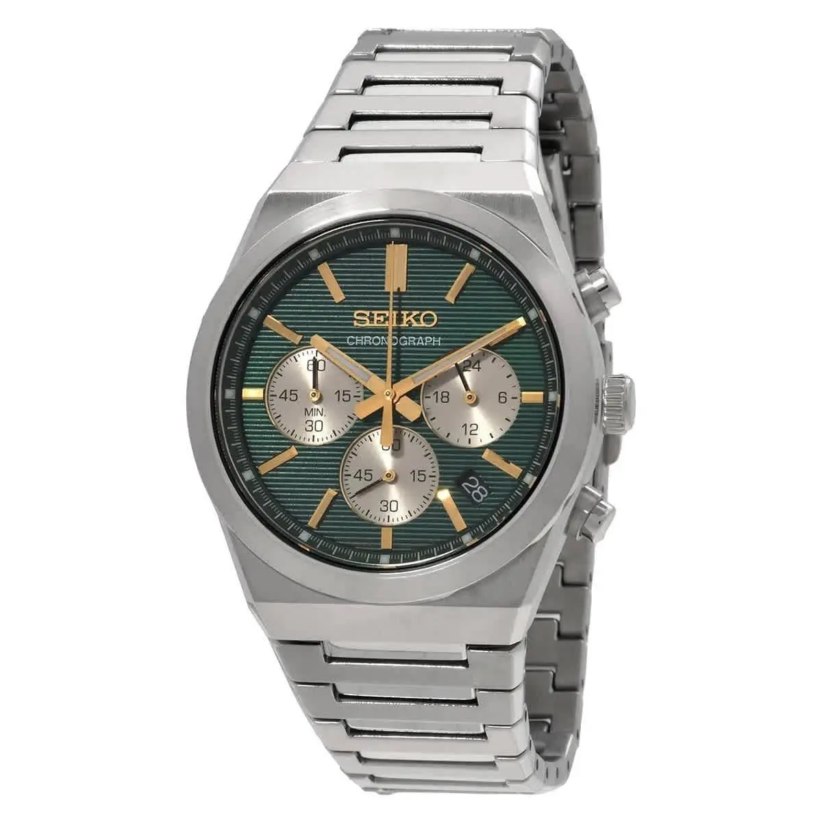 Seiko Sport Chronograph Quartz Green Dial Men`s Watch SSB461P1 - Dial: Green, Band: Silver-tone, Bezel: Silver-tone