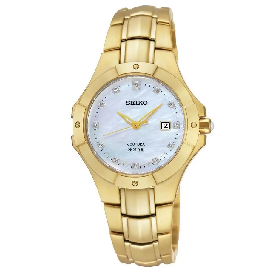 Seiko Coutura Solar Mother of Pearl Gold-tone Ladies Watch SUT168 - Band: Gold, Bezel: Gold