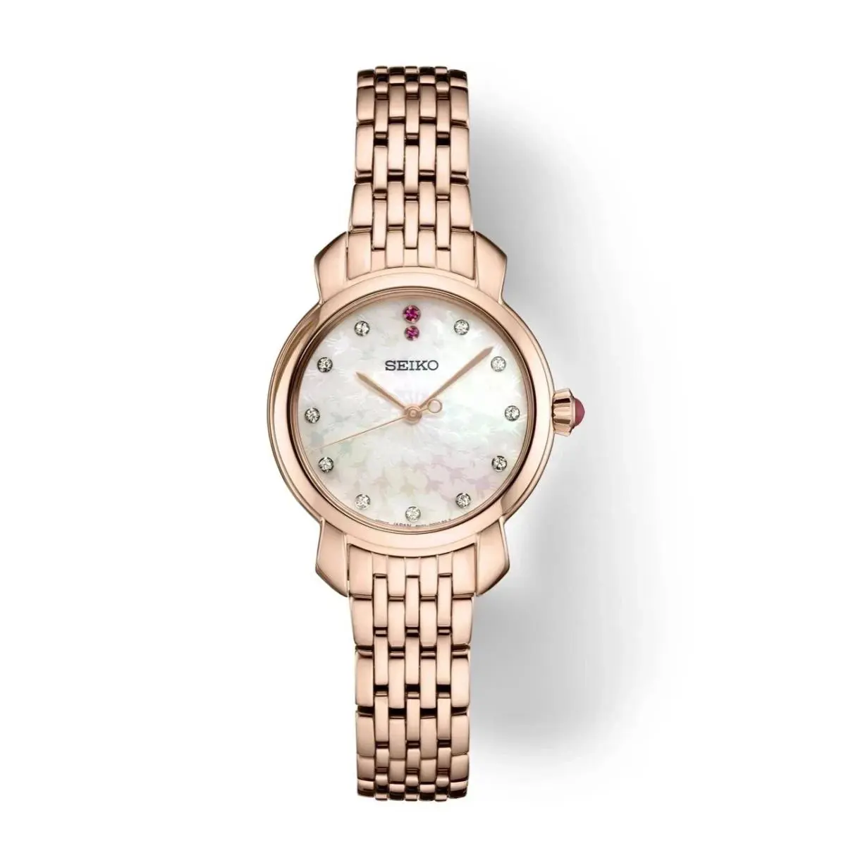 Seiko SUR624 Mother of Pearl Dial Swarovski Crystal Rose Gold Tone Ladies Watch