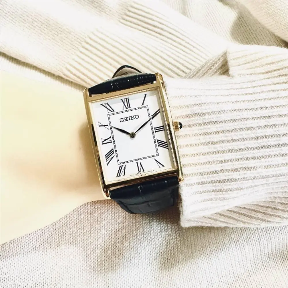 Seiko Essentials White Men`s Watch - SWR104 - Dial: White, Band: Black, Bezel: Gold