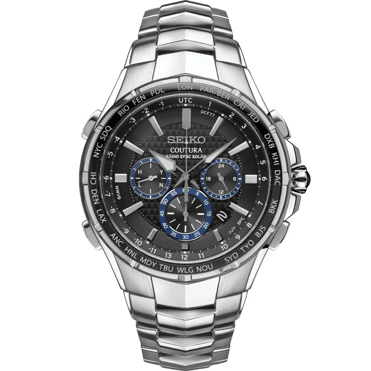 Seiko SSG009 Coutura World Time Radio Sync Solar Chronograph Men`s Watch
