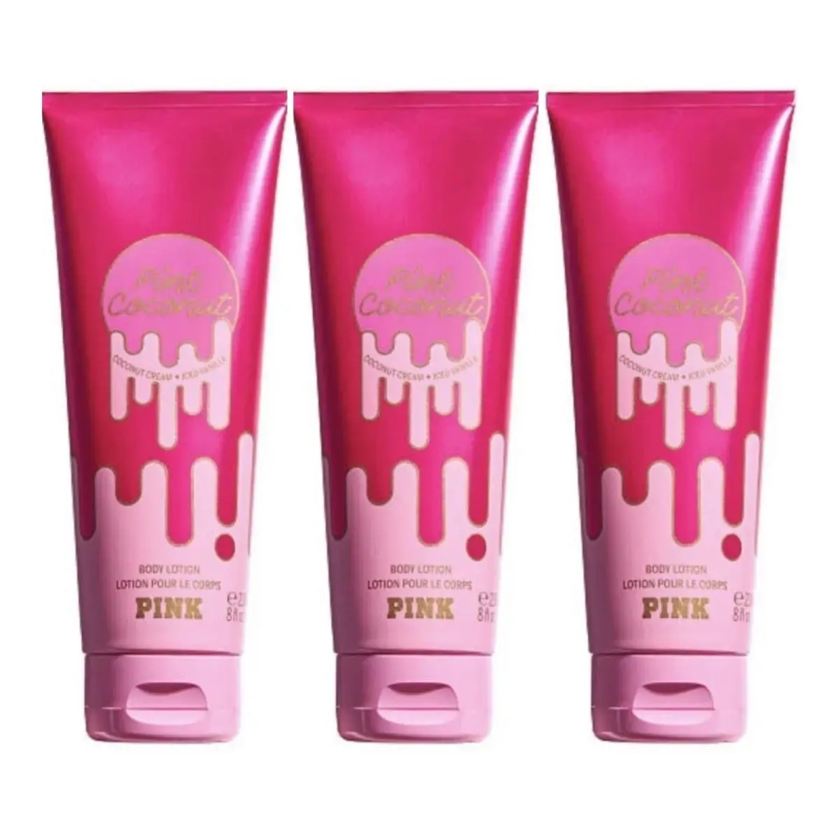 Victoria`s Secret Pink Pink Coconut Body Lotion 8 Fl.oz. Lot of 3