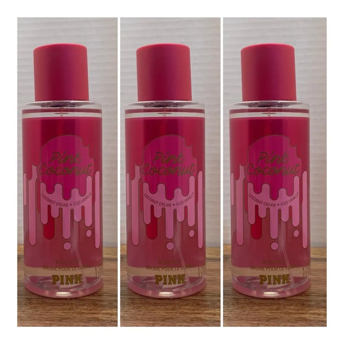 Victoria`s Secret Pink Pink Coconut Body Mist 8.4 Fl.oz. Lot of 3