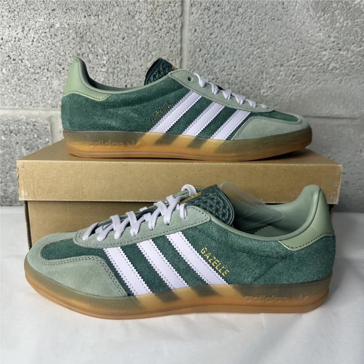 Adidas Gazelle Indoor Mineral Green Silver Dawn Shoes Men`s Sz 8/W 9.5 JI0323