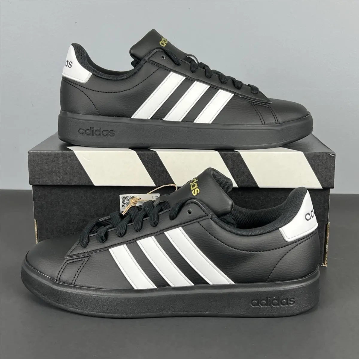 Adidas Grand Court 2.0 Women`s Size 8 Core Black White Gold Casual Sneakers