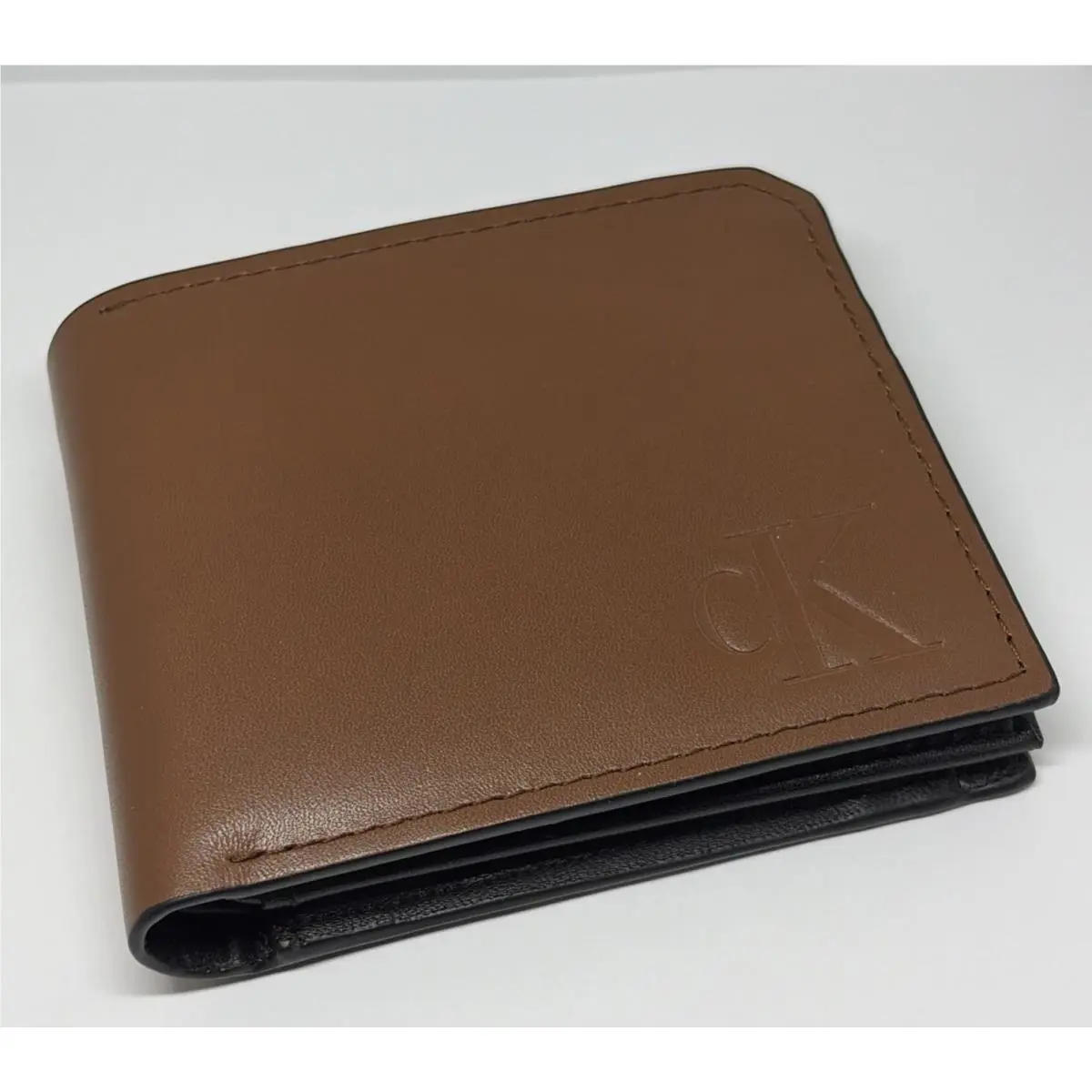Calvin Klein Men`s Calfskin Leather Wallet in Cognac w/ Black Rare