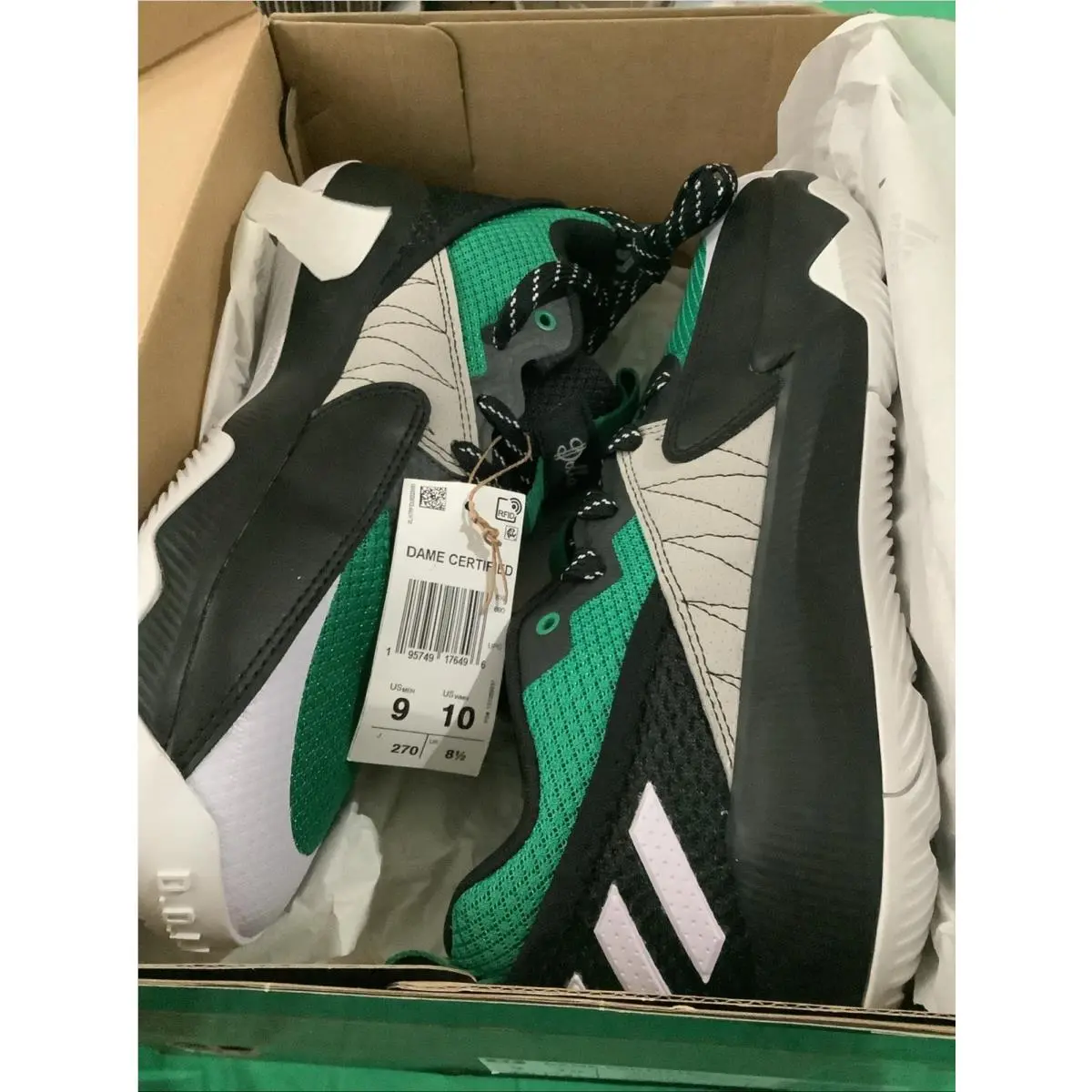Adidas Dame Certified Lillard Court Green Black Men Sz 9 Basketball Shoes