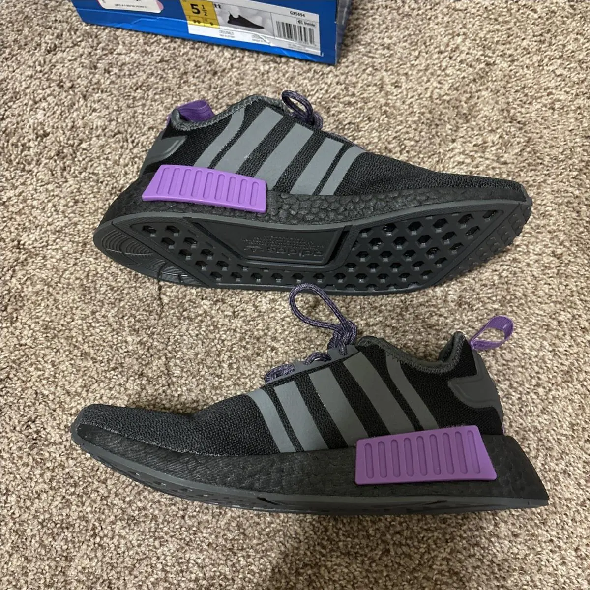 Adidas Nmd R1J Black/gray/purple GX5694 Athletic Shoes Kids Size 5.5