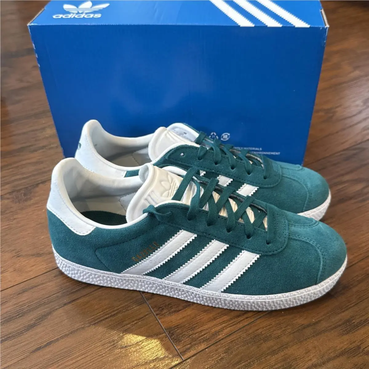 Adidas Gazelle J Shoes Size 4 Big Kids Teal/white Originals IF9800