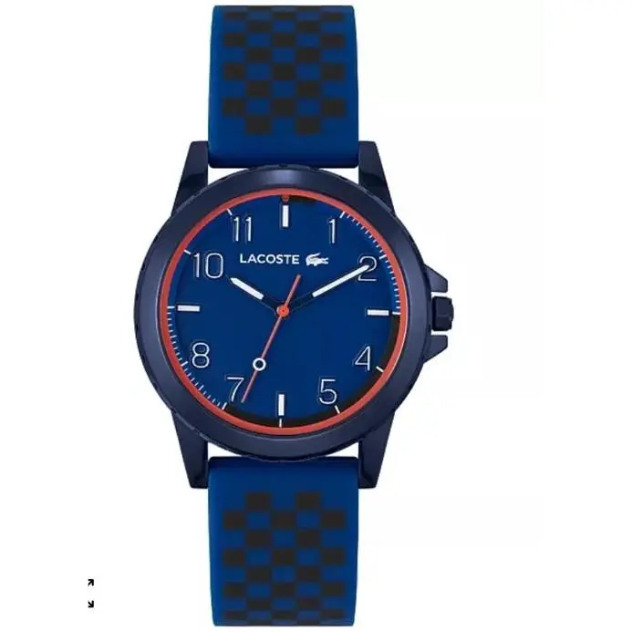 Kids Rider Blue and Black Checkered Print Silicone Strap Watch 36mm by Lacoste