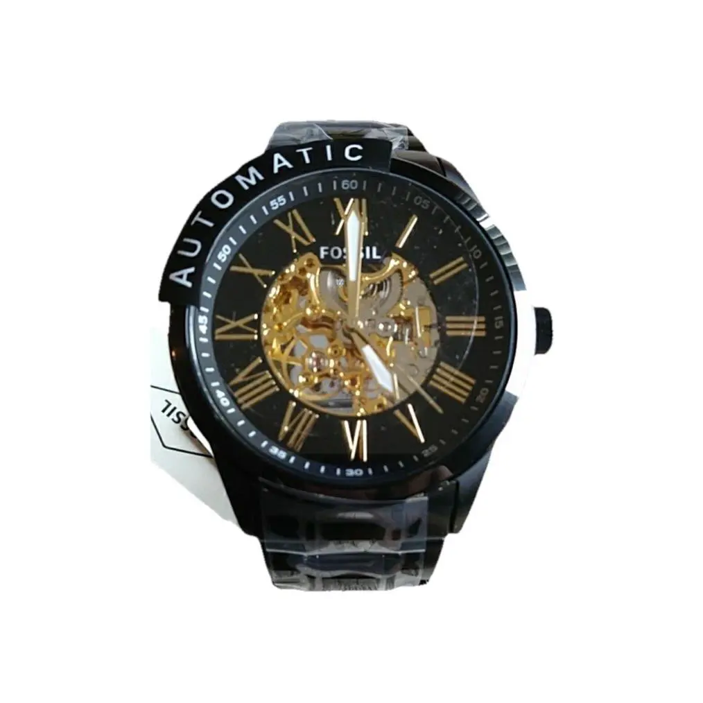 Fossil Mens Flynn Automatic Black Stainless Steel Watch BQ2092