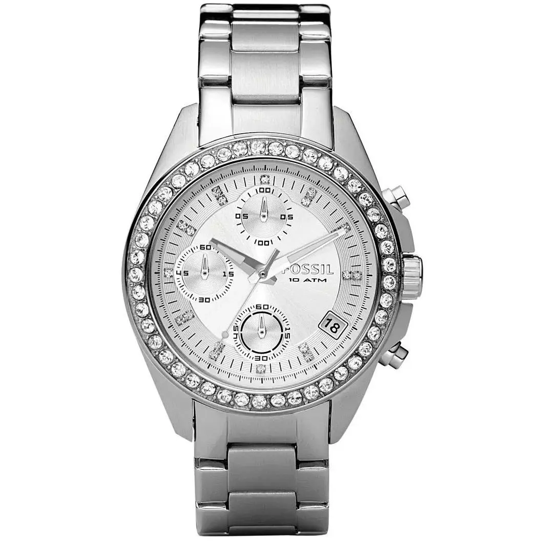 Mint Fossil Decker Crystals Stainless Steel Chronograph Womens Watch ES2681