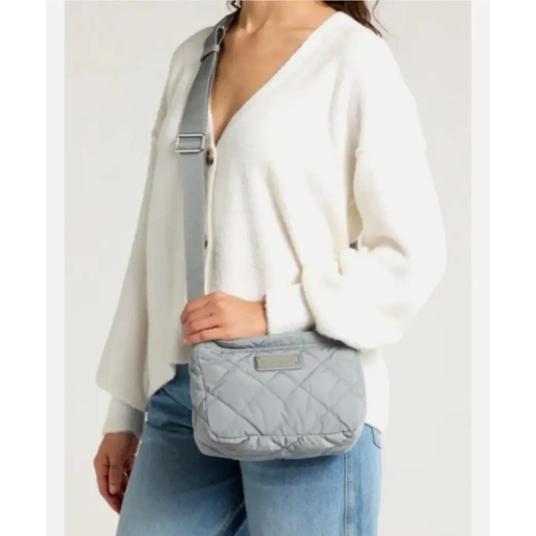 Marc Jacobs Crossbody Bag Quilted Nylon Lightweight Squishy Rock Grey