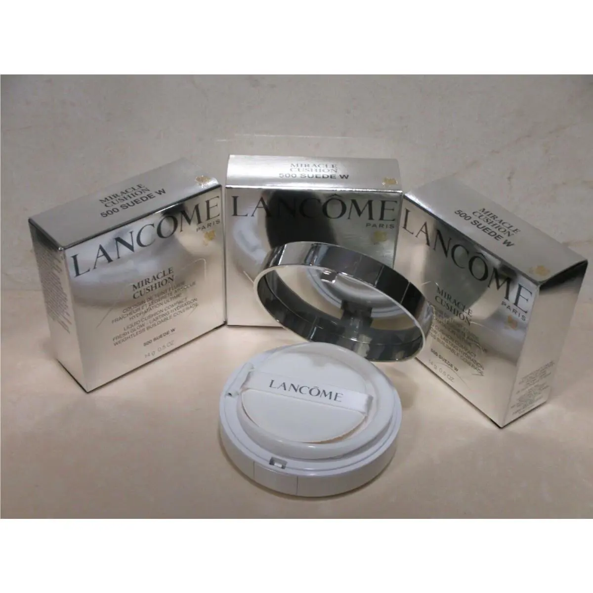 Lancome Miracle Cushion Liquid Compact 500 Suede W 0.5 OZ Boxed 3PC Lot