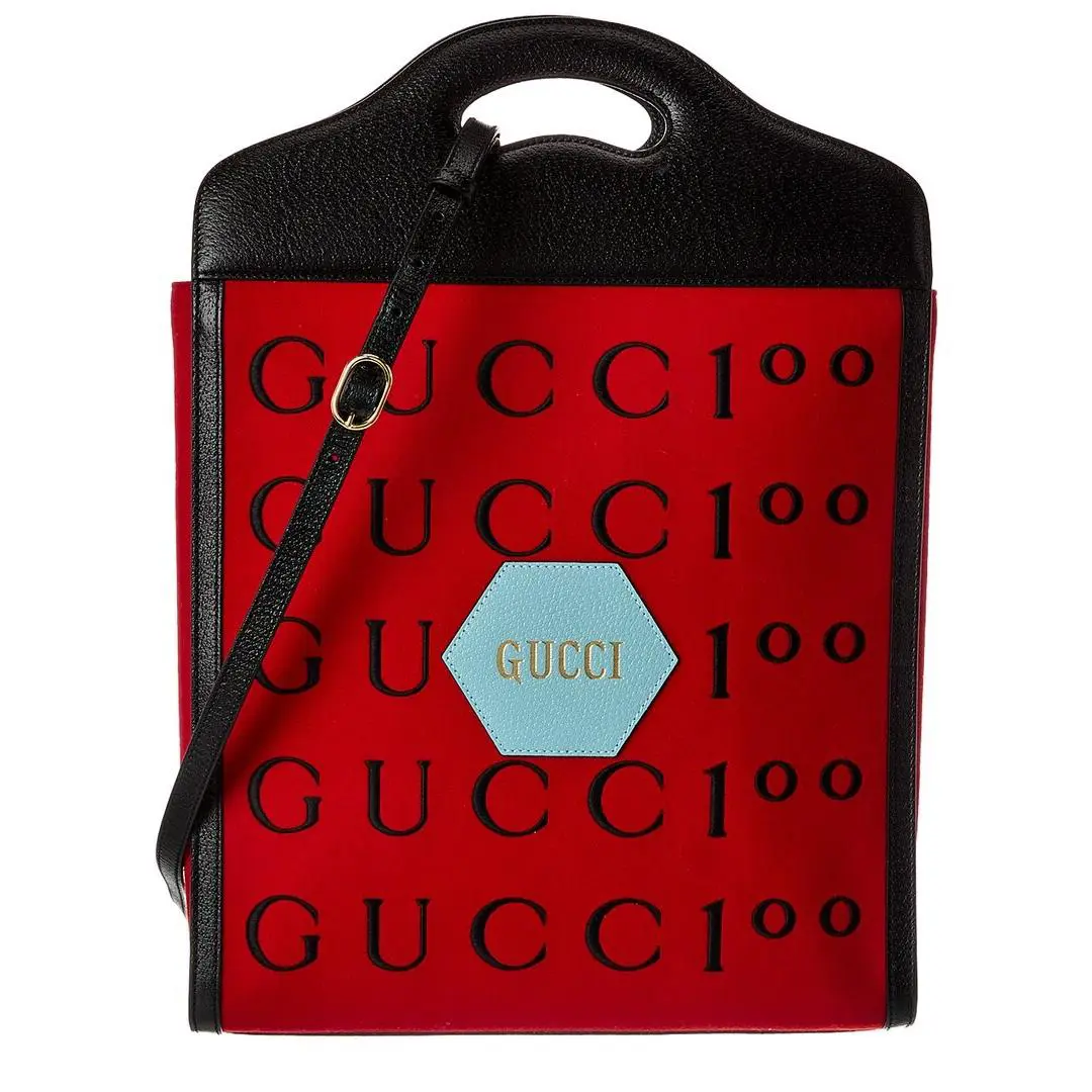 Gucci Centennial 100 Medium Canvas Leather Tote Women`s Red