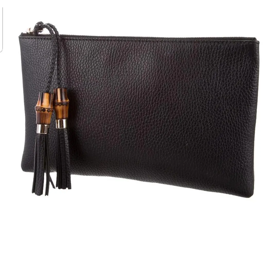 Bamboo Black Clutch Pouch Zip Around Leather Italy Pouch Bag by Gucci