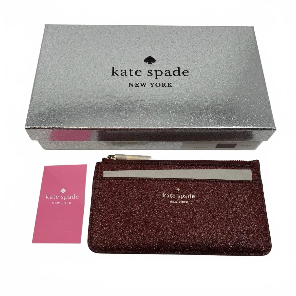 Kate Spade Burgundy Glitter Leather Cardholder OS Regular