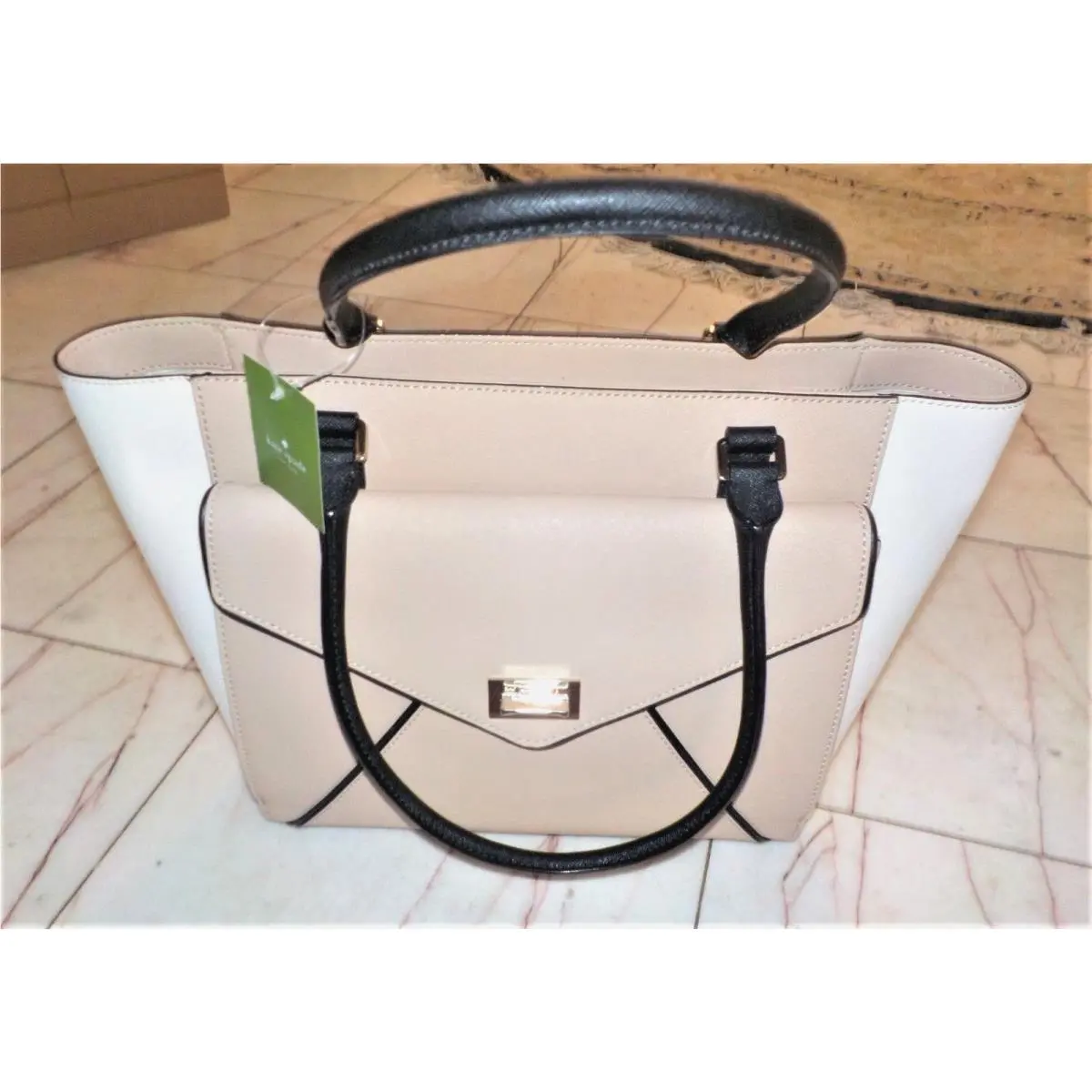 New w Tags Kate Spade Johanna Wesley Place Leather Tote Bag Beige Taupe Black
