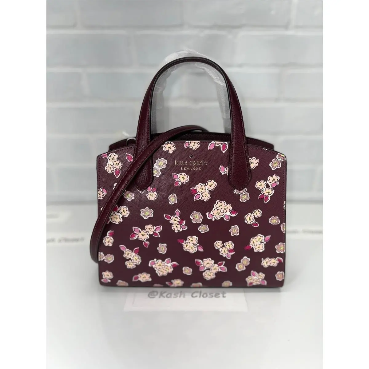 Kate Spade Satchel Tinsel Frosted Floral Bag Purse Deep Berry Multi