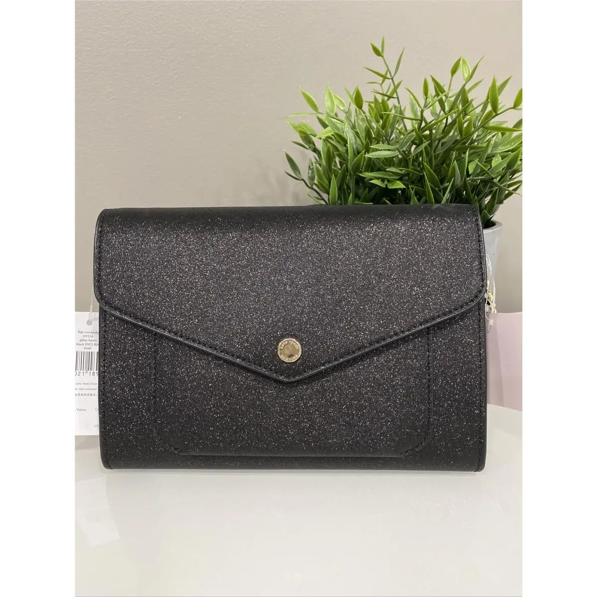 Kate Spade Tinsel Flap Crossbody Black Glitter Credit Card Slots Ships Free