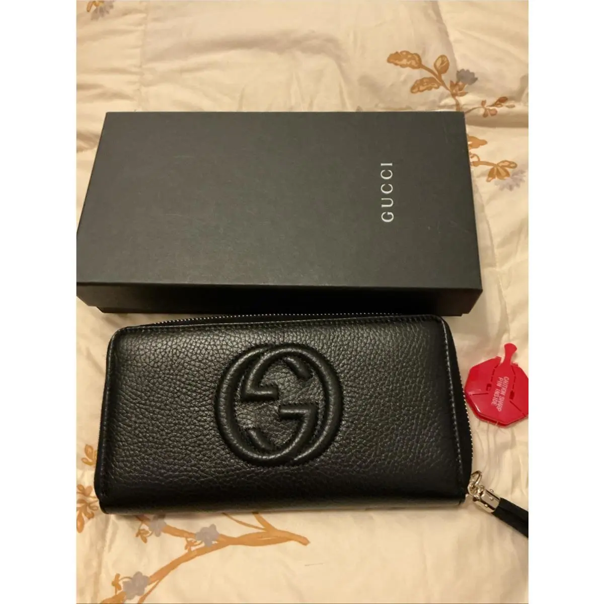 Gucci Leather Black Long Wallet Zip Around GG Large Italy Pebble