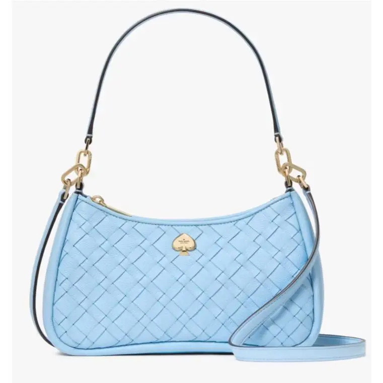 Kate Spade Montauk Blue Kayla Woven Leather Convertible Shoulder Bag KL026