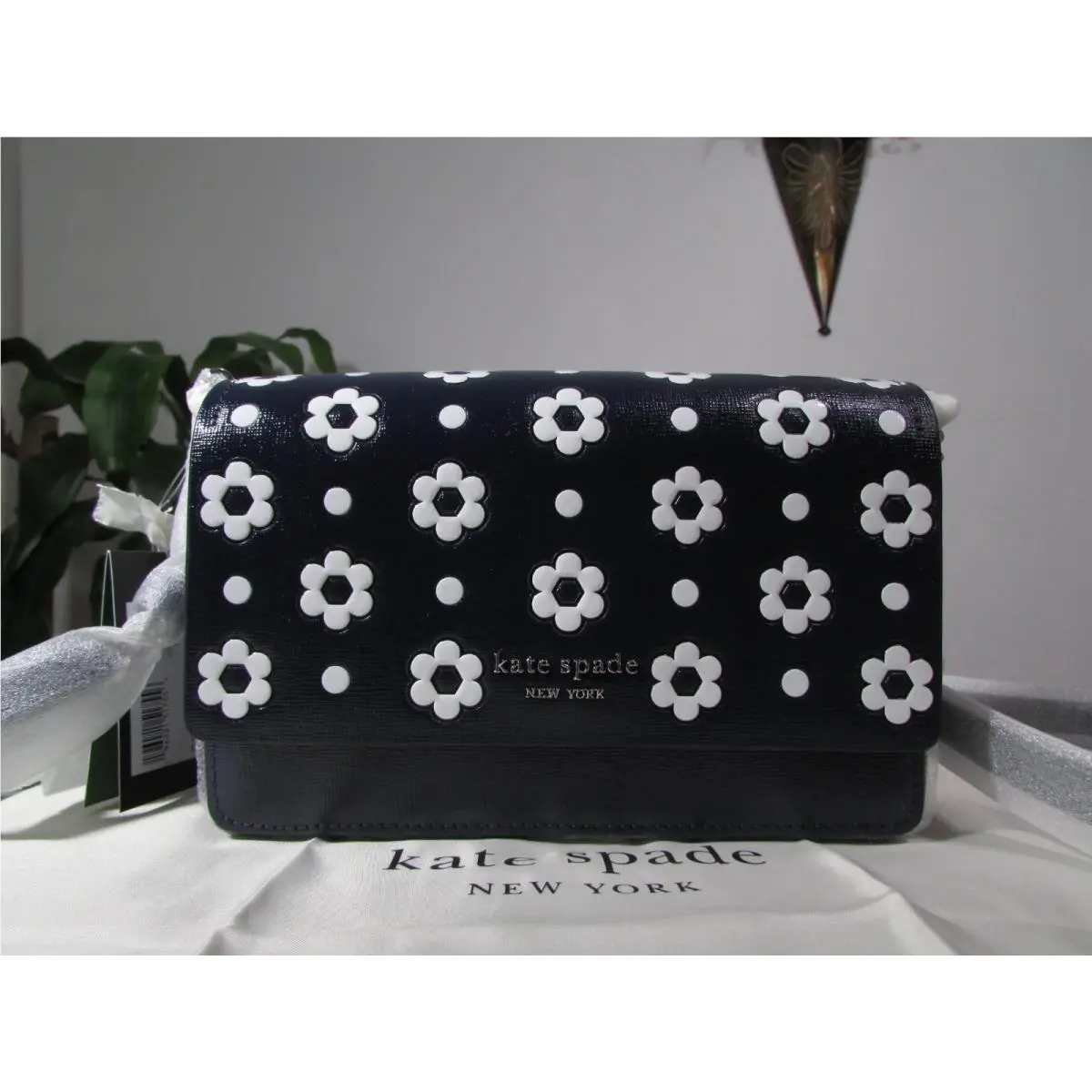 Kate Spade Leather Morgan Daisy Dot Flap Chain Wallet KH159 Parisian Navy