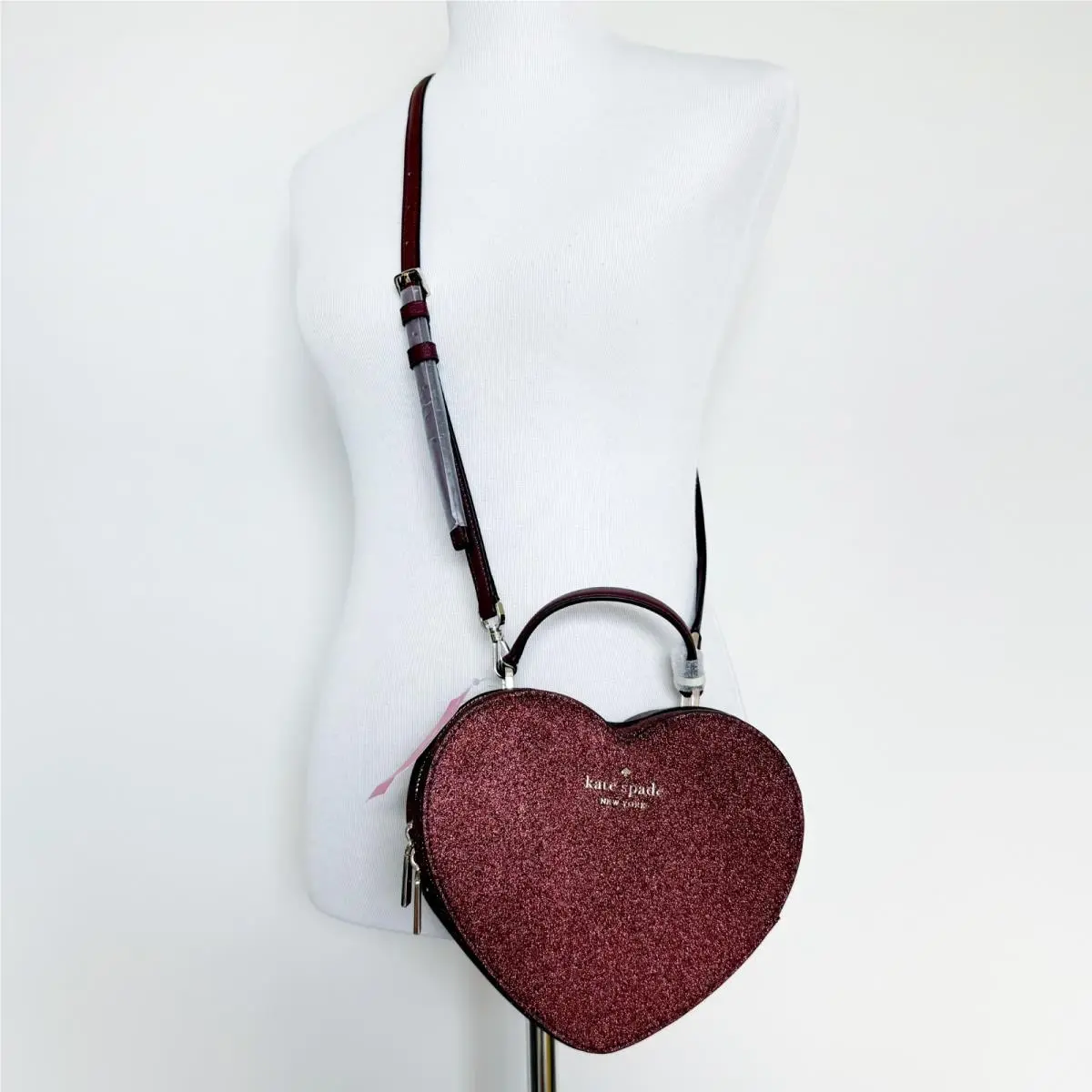 Kate Spade Love Shack Heart Crossbody Bag Glitter Dark Red Deep Nova Purse