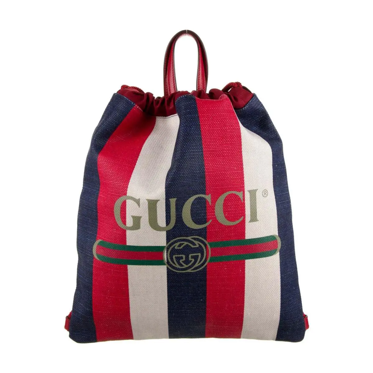 Gucci Sylvie Logo Striped Drawstring Backpack Messenger Tote Bag Red Blue