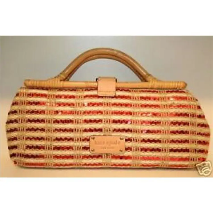 Kate Spade Selby Wicker Woven Natural Napoli Handbag Purse Tote Clutch Red